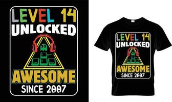 niveau 14 ontgrendeld geweldig t-shirt ontwerp sjabloon vector