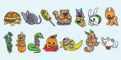schattig monster en dieren mascotte tekenfilm vector reeks bundel