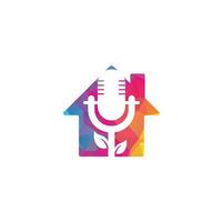 blad podcast huis vorm concept logo ontwerp sjabloon. natuur podcast logo sjabloon vector. podcast natuur logo. vector
