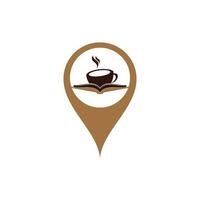 koffie boek kaart pin vorm concept vector logo ontwerp. thee boek op te slaan iconisch logo