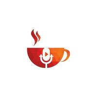 koffie podcast logo ontwerp sjabloon, microfoon klassiek en koffie kop vector