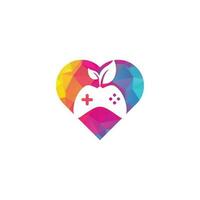 spel en blad hart vorm concept logo ontwerp sjabloon. gaming en blad logo ontwerp sjabloon. vector