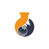 golf en vork laboratorium vorm concept logo ontwerp sjabloon. golf restaurant logo ontwerp vector