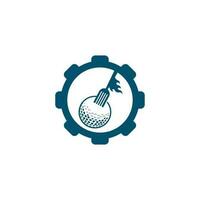 golf en vork uitrusting vorm concept logo ontwerp sjabloon. golf restaurant logo ontwerp vector