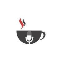 koffie podcast logo ontwerp sjabloon, microfoon klassiek en koffie kop vector