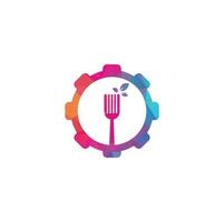 gezond voedsel uitrusting vorm concept logo ontwerp. vork en blad logo icoon. vector