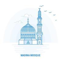 Madina moskee blauw mijlpaal creatief achtergrond en poster sjabloon vector