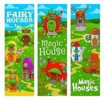 sprookje magie huizen en woningen, banners vector