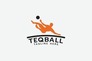 teqball logo met silhouet van een Mens spelen teqbal. vector