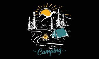 camping t-shirt lijn kunst ontwerp. vector