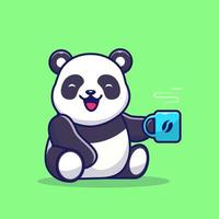 schattig panda Holding kop van koffie tekenfilm vector icoon illustratie. dier drinken icoon concept geïsoleerd premie vector. vlak tekenfilm stijl