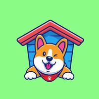 schattig corgi in hondehok tekenfilm vector icoon illustratie. dier icoon concept geïsoleerd premie vector. vlak tekenfilm stijl