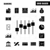 bank solide glyph icoon voor web afdrukken en mobiel uxui uitrusting zo net zo calc berekenen rekenmachine apparaat operatie gebruiker gebruikers groep pictogram pak vector