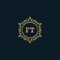 brief ft logo met luxe goud sjabloon. elegantie logo vector sjabloon.