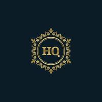 brief hq logo met luxe goud sjabloon. elegantie logo vector sjabloon.