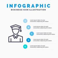 pet onderwijs diploma uitreiking lijn icoon met 5 stappen presentatie infographics achtergrond vector