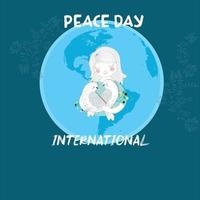 wereld vrede dag vector illustratie concept tonen twee wit duiven met een persoon en ook binnen een wereldbol. net zo een symbool van vrede.