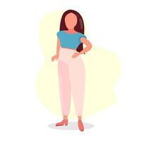 meisje met donker haar- in roze broek en blauw blouse in verschillend poses vector