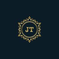 brief jt logo met luxe goud sjabloon. elegantie logo vector sjabloon.