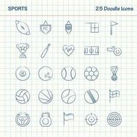 sport- 25 tekening pictogrammen hand- getrokken bedrijf icoon reeks vector