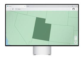 computer toezicht houden op met kaart van Utah in browser, zoeken voor de land van Utah Aan de web in kaart brengen programma. vector