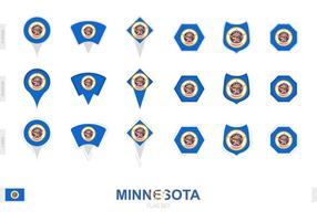 verzameling van de Minnesota vlag in verschillend vormen en met drie verschillend Effecten. vector
