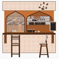 bewerkbare mini mobiel Arabisch koffie winkel staan vector illustratie met dallah pot en finjan cups voor Islamitisch momenten of Arabisch cultuur cafe verwant ontwerp