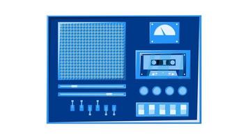 oud retro blauw wijnoogst muziek- cassette plakband opnemer met magnetisch plakband Aan haspels en luidsprekers van de jaren 70, jaren 80, jaren 90. mooi icoon. vector illustratie