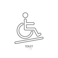 gehandicapt persoon voor toilet vlak vector illustratie glyph stijl zwart dun lijn ontwerp. geïsoleerd Aan wit achtergrond.