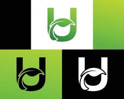 abstract brief u groen blad logo vector