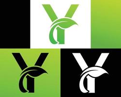 abstract brief y groen blad logo vector