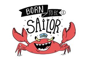 Cute Crab Sailor Cartoon Hand Drawn Vector Illustration