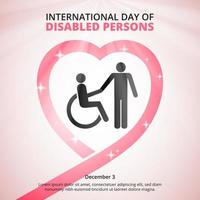 Internationale dag van gehandicapt personen achtergrond met liefde lint en gehandicapt persoon vector