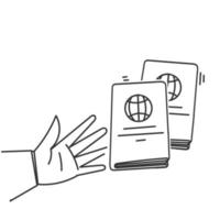 hand- getrokken tekening hand- Holding identificatie document paspoort illustratie vector
