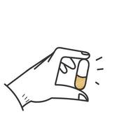 hand- getrokken tekening hand- Holding tablet pil capsule illustratie vector