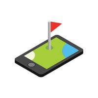 telefoon icoon met een golf vlag isometrische 3d icoon vector