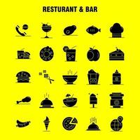 restaurant en bar solide glyph icoon voor web afdrukken en mobiel uxui uitrusting zo net zo telefoon telefoon babbelen hotel wereld kaart plaats hotel pictogram pak vector