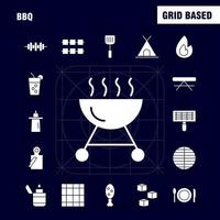 bbq solide glyph icoon pak voor ontwerpers en ontwikkelaars pictogrammen van barbecue bbq voedsel worst glas drinken bbq citroen vector
