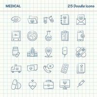 medisch 25 tekening pictogrammen hand- getrokken bedrijf icoon reeks vector