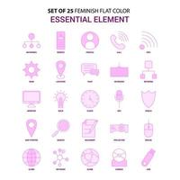 reeks van 25 vrouwelijk essentieel element vlak kleur roze icoon reeks vector