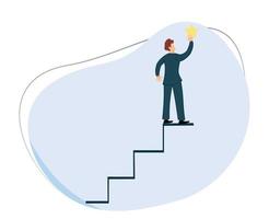 zakenman klimt de ladder en bereikt voor de sterren. vlak ontwerp vector illustratie