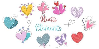 harten vormig elementen vector reeks ontworpen in tekening stijl voor decoratie, sticker, digitaal afdrukken, kaart ontwerp, Valentijnsdag dag, geschenk en meer.