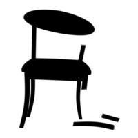 silhouet van een gebroken houten stoel Aan een wit achtergrond. beschadigd, verweerd materiaal. Super goed voor school- bank logo's. vector