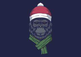 gorilla met een kerstmuts vector