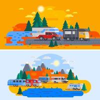 cartoon rvs en campers buitenshuis vector