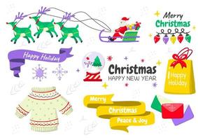 cartoon stijl kerst element ingesteld vector