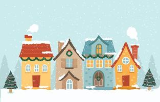 vier huis bedekt met sneeuw tijdens het winterseizoen vector