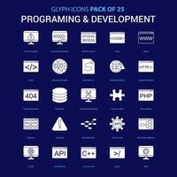 programmering en ontwikkeling wit icoon over- blauw achtergrond 25 icoon pak vector