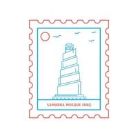 samarra moskee Irak port postzegel blauw en rood lijn stijl vector illustratie