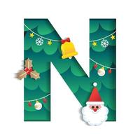 brief n alfabet doopvont schattig vrolijk Kerstmis concept klok de kerstman claus maretak Kerstmis boom karakter doopvont Kerstmis element tekenfilm groen 3d papier laag uitknippen kaart vector illustratie